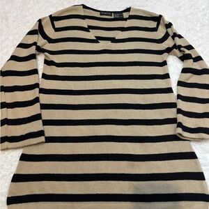 George Black and Tan Striped V-Neck Top